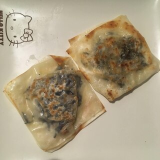 ひじき、チーズの、しゅうまいの皮焼き